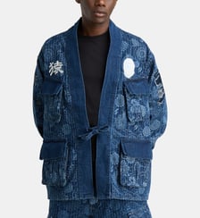 Veste Kimono broderies et imprimé floral coton denim A BATHING APE ®