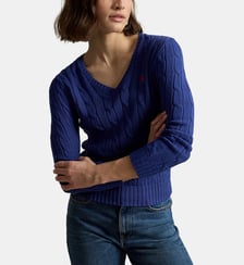 Pull ajusté en coton motif tressé col V signature Polo Ralph Lauren