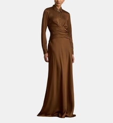 Robe plissée et boutonnée en charmeuse Lauren Ralph Lauren