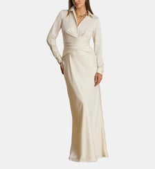 Robe plissée et boutonnée en charmeuse Lauren Ralph Lauren