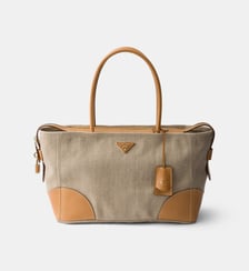 Grand sac cabas en lin et cuir Prada