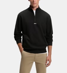 Sweat en molleton de coton à col zippé BOSS