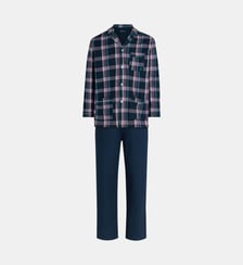 Pyjama long en flanelle veste boutonnée à carreaux coton Mariner