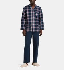Pyjama long en flanelle veste boutonnée à carreaux coton Mariner