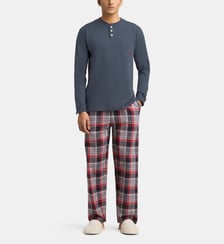 Pyjama long col tunisien en jersey et flanelle Mariner