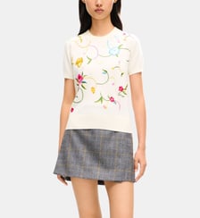 Top droit laine et soie mélangée à imprimé floral Kenzo