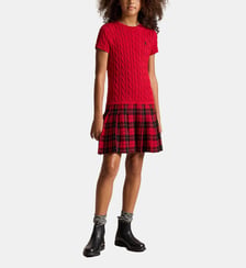 Robe-pull en coton torsadé à jupe plissée Polo Ralph Lauren