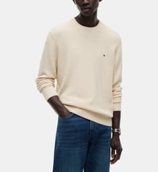 Pull col rond en maille structurée coton pima et cachemire Tommy Hilfiger