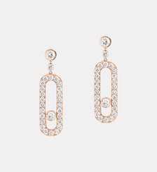 Boucles d'oreilles dormeuses diamant pavées en or rose Messika