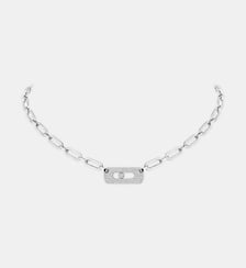 Collier gourmette semi pavée diamant en or blanc - XXL Messika