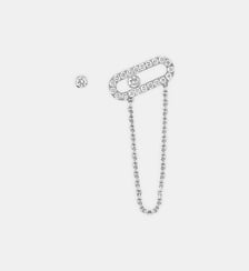 Boucles d'oreilles asymétriques diamant en or blanc Messika