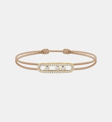 Bracelet cordon beige et or jaune pavé Messika
