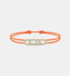 Bracelet cordon rose orange pavé en or jaune Messika