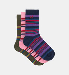 Lot de 3 paires de chaussettes hautes à rayures Damson Madder