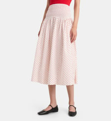 Jupe midi taille haute Layla à pois en coton bio Damson Madder
