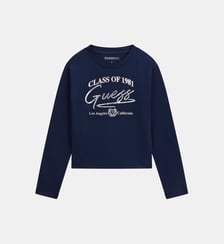 T-shirt à manches longues droit en coton imprimé signature Guess