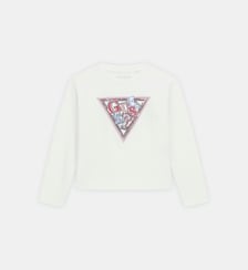 T-shirt à manches longues droit en coton imprimé signature Guess