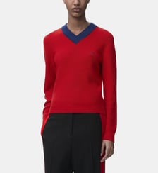 Pull droit col V en coton mélangé signature Loewe