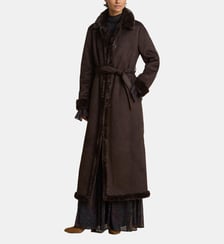 Manteau maxi ceinturé fausse peau lainée Lauren Ralph Lauren