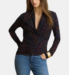 Haut col V croisé motif cachemire jersey Lauren Ralph Lauren