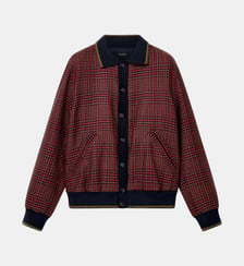 Blouson droit en laine vierge fermeture boutonnée motif à carreaux Emporio Armani
