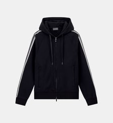 Sweat à capuche zippé droit en coton signature Emporio Armani