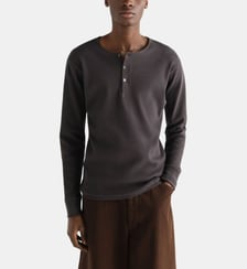 T-shirt Henley à manches longues en coton et lin Lemaire