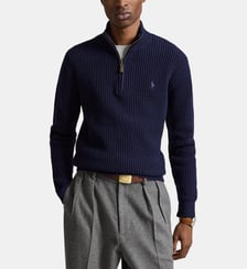 Pull droit gaufré col camionneur signature en laine et coton Polo Ralph Lauren