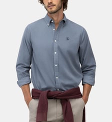 Chemise boutonnée en velours côtelé teint en pièce, bleue El Ganso