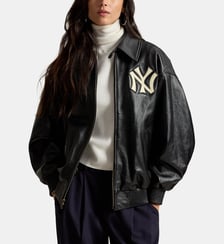 Blouson droit en cuir à col chemise Polo Ralph Lauren