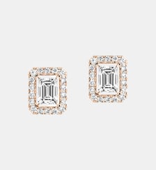 Puces d'oreilles en or rose et diamant taille émeraude - Petit modèle Messika