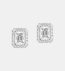 Puces d'oreilles en or blanc et diamant taille émeraude - Petit modèle Messika