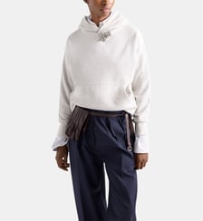 Sweat à capuche en molleton de coton avec broche bijou Prada