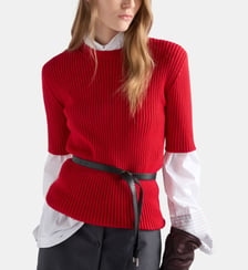 Pull en maille côtelée en laine à manches courtes Prada