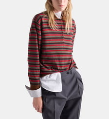 Pull polo en cachemire à rayures Prada