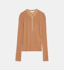 Pull ajusté henley en maille superfine soie et laine Chloé