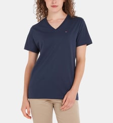 T-shirt droit en coton uni à col V Tommy Hilfiger