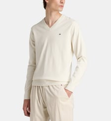 Pull droit col V en coton mélangé Tommy Hilfiger