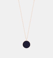 Longue chaine en or rose - Disque en pierre de sable bleue Ginette Ny