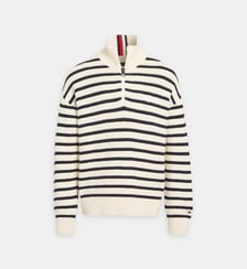 Pull droit coton à bandes contrastantes col camionneur Tommy Hilfiger