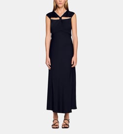 Robe Longue Sandro - Noir, Taille 36, Viscose - Style Maxi - Neuf Sans étiquettes