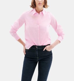 Chemisier Caroll Blanc Rayé Rose - Taille 44/46 FR, Manches Longues, Occasion Très Bon état
