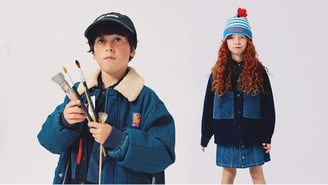 visuel d'inspiration lookbook composé de deux portraits d'enfants sur fond blanc neutre