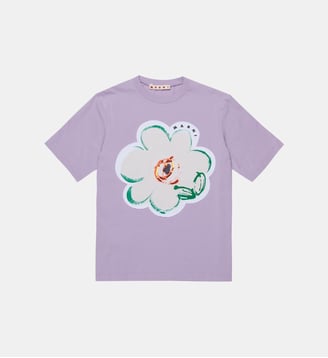 T-shirt avec fleur appliquée et logo - Marni - Violette