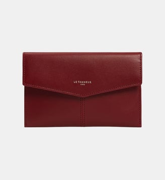 Pochette enveloppe moyen modèle Charlotte en cuir lisse - Le Tanneur - Rouge foncé