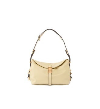 Petit sac porté épaule saddle bag en cuir - Pinko - Jaune vanille et or antique