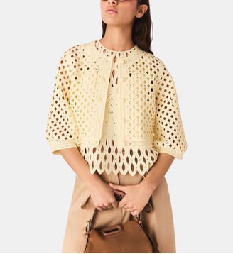 Cardigan en crochet strassé - Maje - Jaune pâle