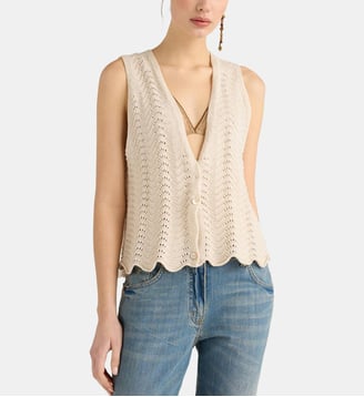 Gilet leon en mélange de points - Momonì - Beige