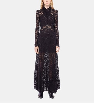 Robe longue en dentelle col montant - Rabanne - Noir