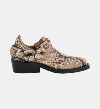 Bottines biker en cuir - Rabanne - Python et argent